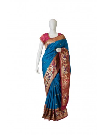 Banarasi Silk Peacock Blue Saree