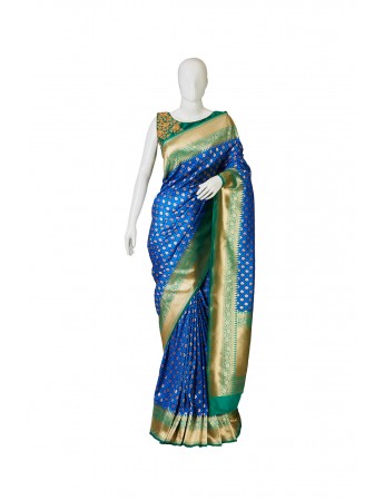 Banarasi Silk Peacock Blue Saree 