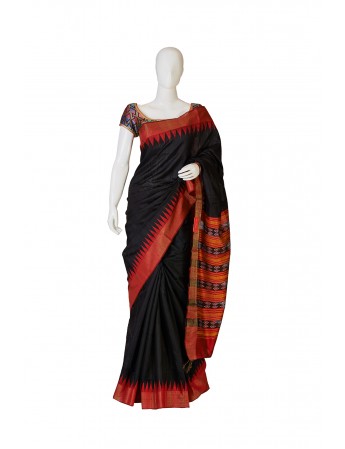 Black and Red Bhagalpur Silk Saree