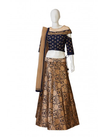 Stylish Royal Blue And Cream Indo-Western Dress