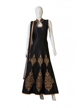Black Indo-Western Dress With Gold Work