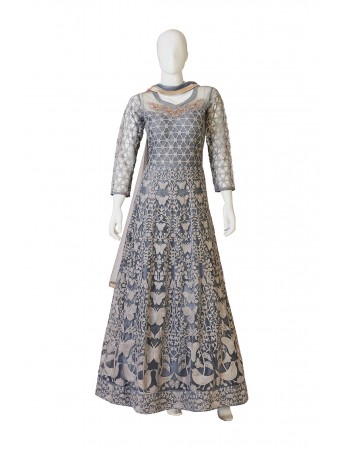 Grey Indo-Western Dress With Resham Work