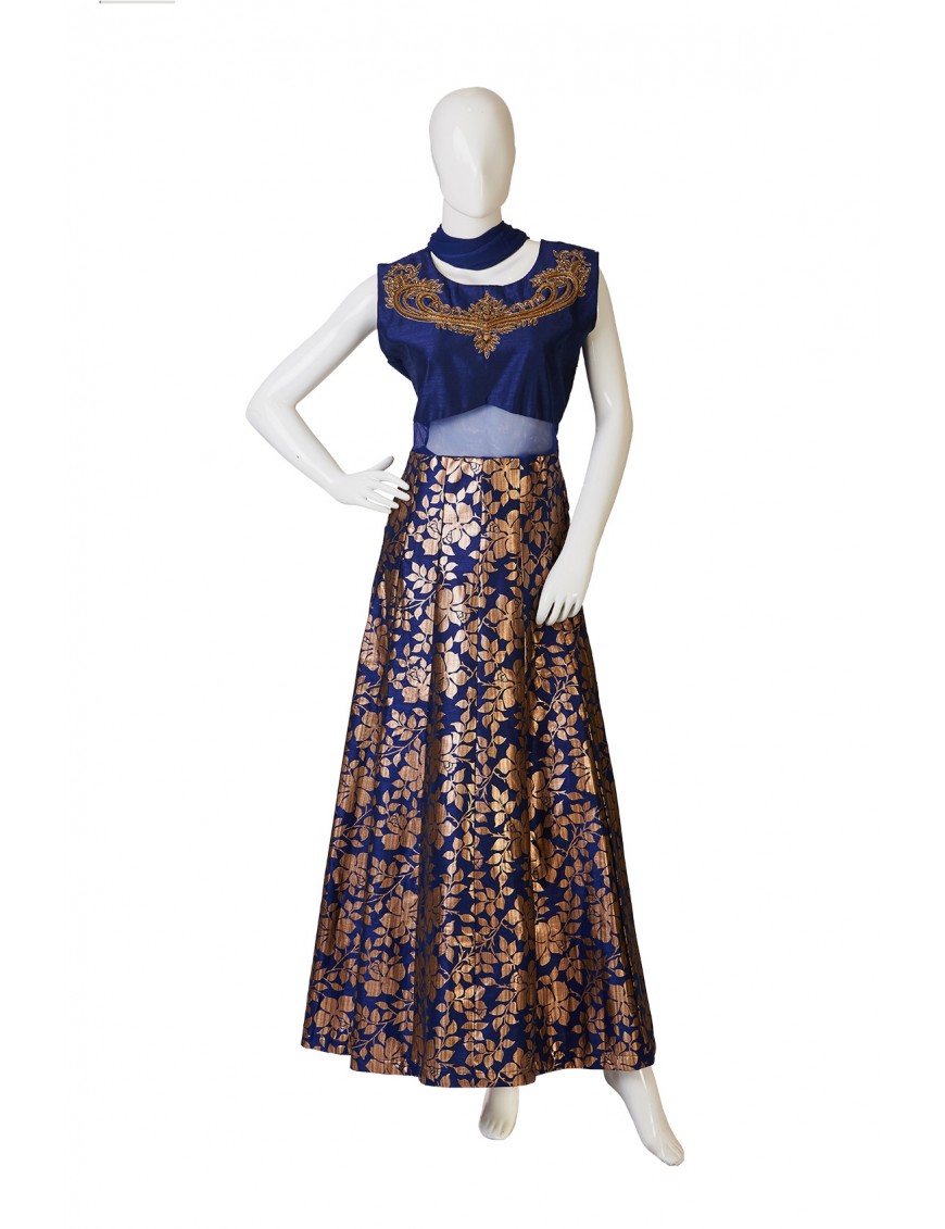 Royal Blue Indo-Western Long Dress 