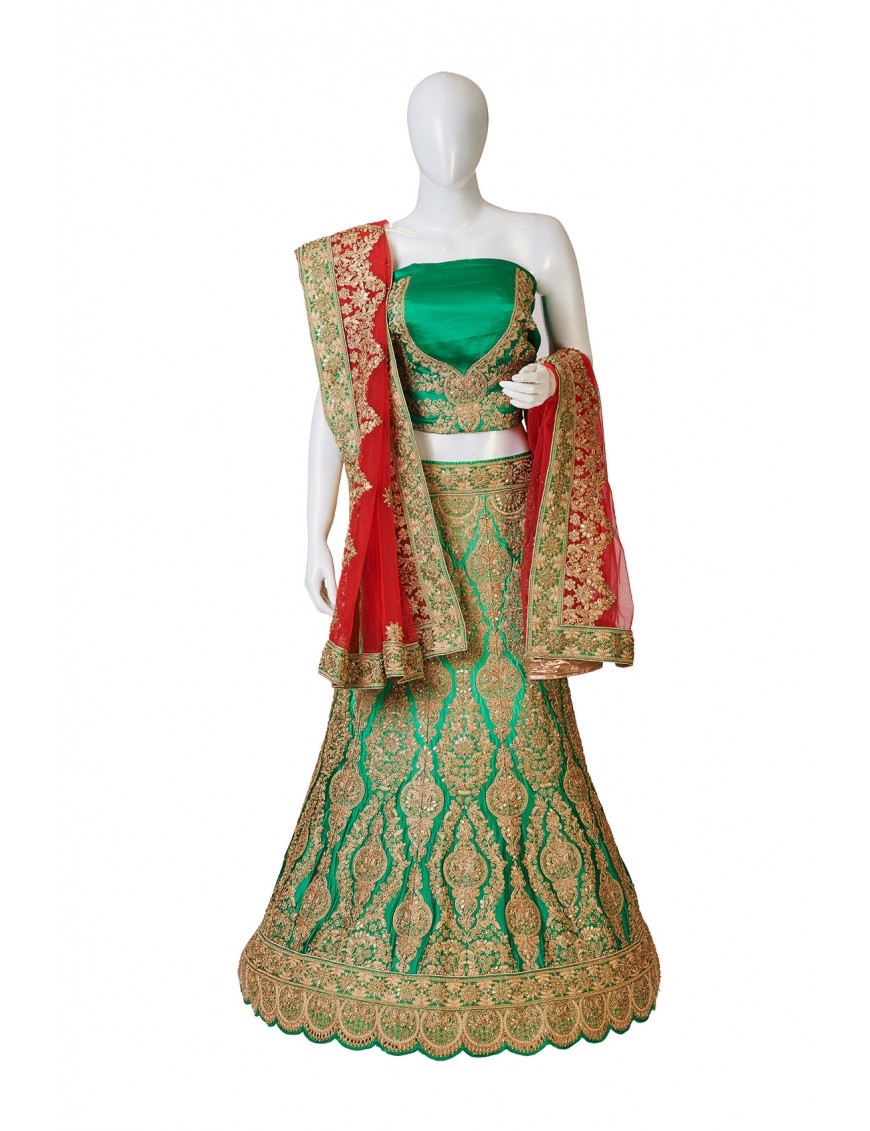Satin Silk Shaded Lehenga – Pista To Green