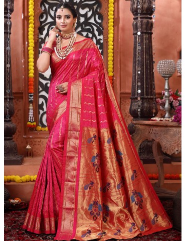 Gyari Pink Striped Paithani Saree.