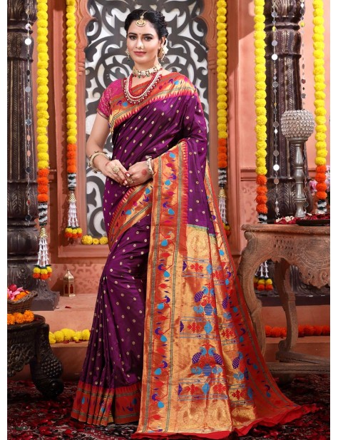 Majanta Wangi coloured Paithani Saree