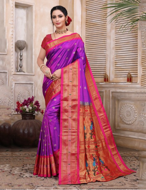 Majanta coloured with Rani Skirt Border Paithani Saree
