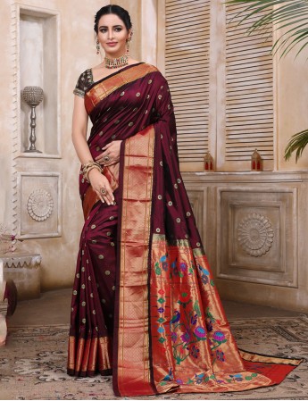 Buy Orange Indian Banarasi Soft Silk Wedding Wear Trendy Paithani Saree  Online From Wholesalez.