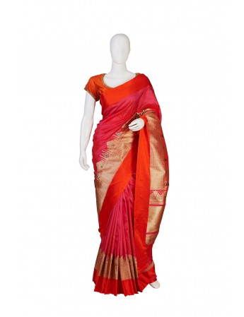 Pure Silk Rani Color Partywear Saree
