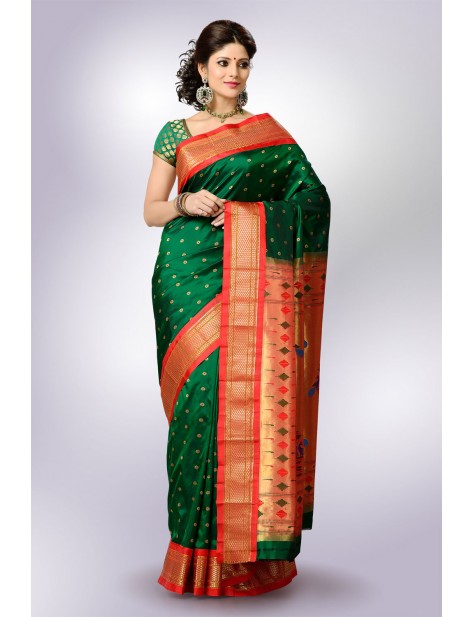 Green Color with Red BorderPaithani 