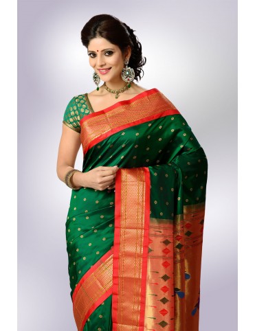 Green Color with Red BorderPaithani 