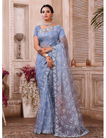 Organza Lavender embroidered with Pearl and Diamond Saree