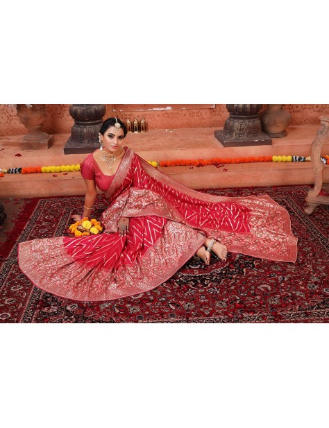 Redish Maroon Embroidered Saree with Skirt Minakari Border