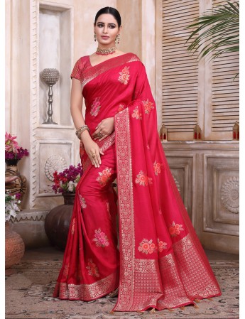 Redish Rani-coloured with Zari Border Crepe Silk Saree