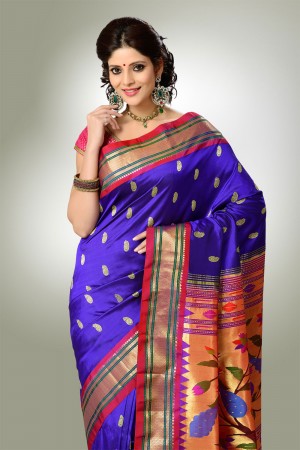 Purple Color with Red Border Paithani
